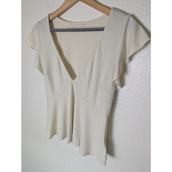 Urban Outfitters Cream Flutter Sleeve Babydoll V Neck Top Women Size S Fairy Y2K - Picture 3 of 10